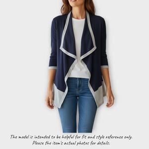 Covington Womens Small Navy Blue Gray Open Front Cardigan 100% Rayon
